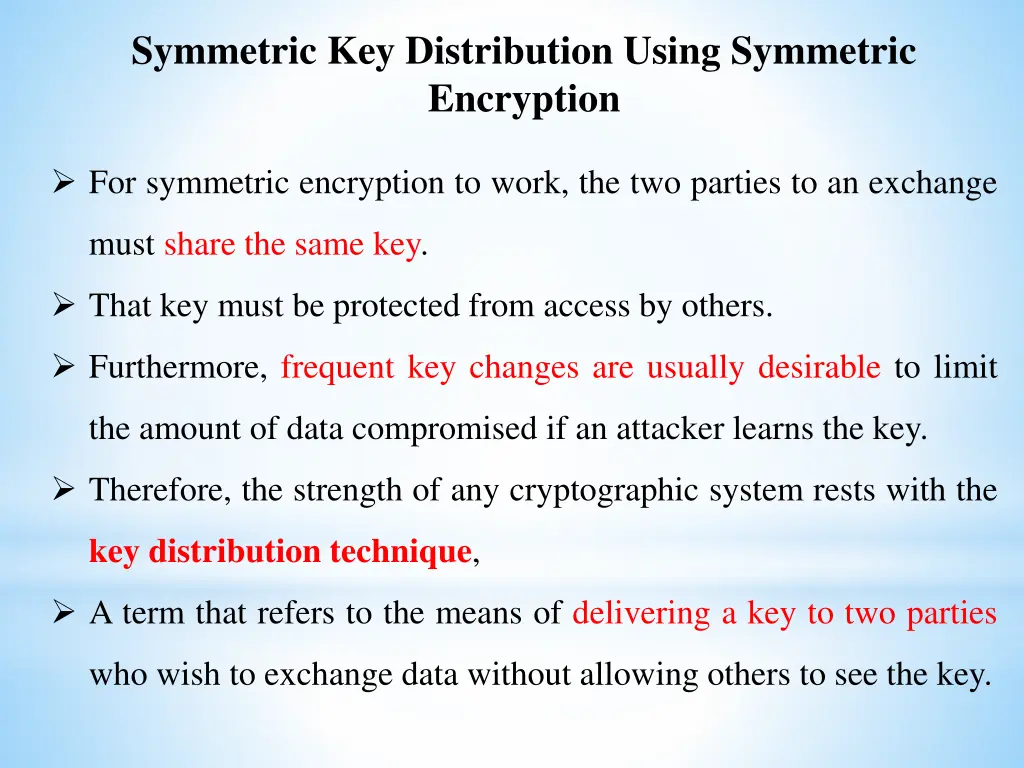 symmetric key distribution using symmetric