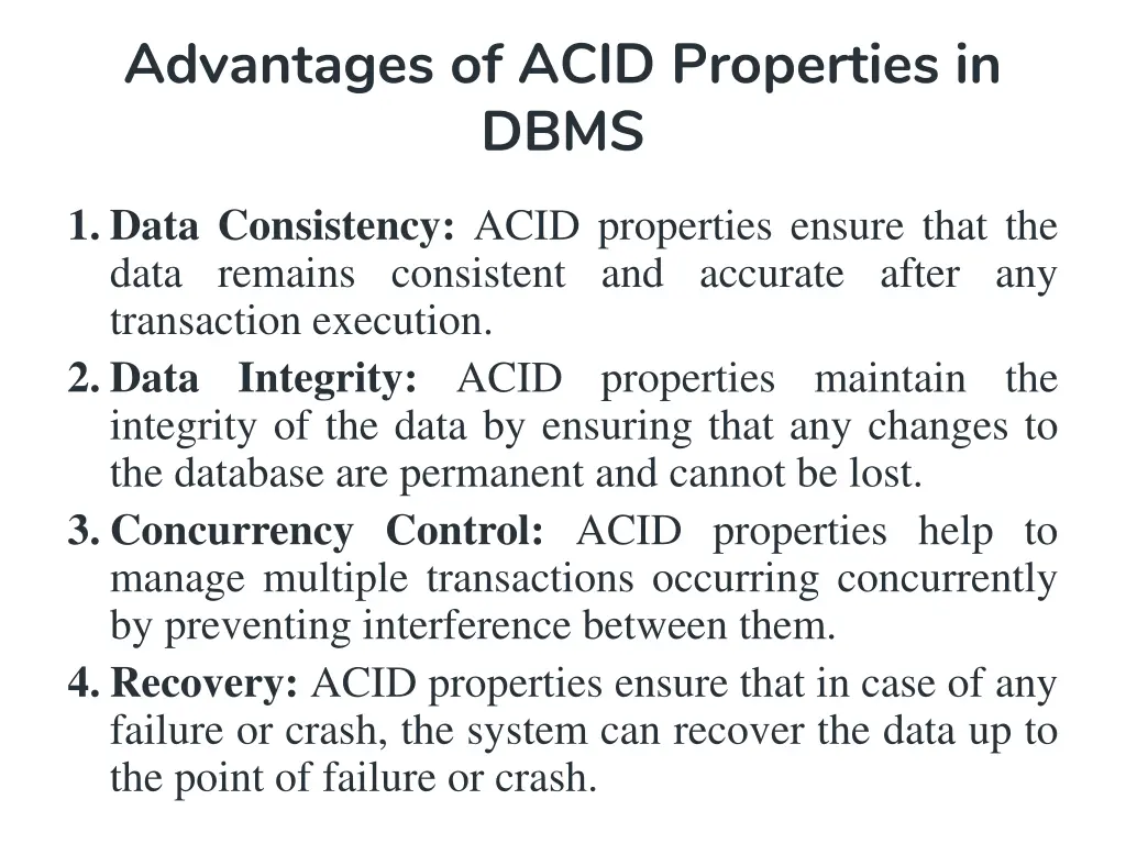 advantages of acid properties in dbms