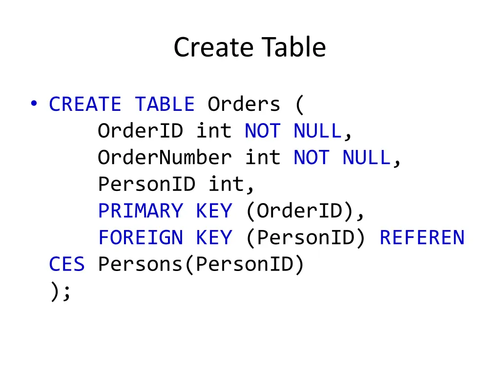 create table