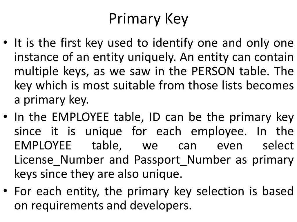 primary key