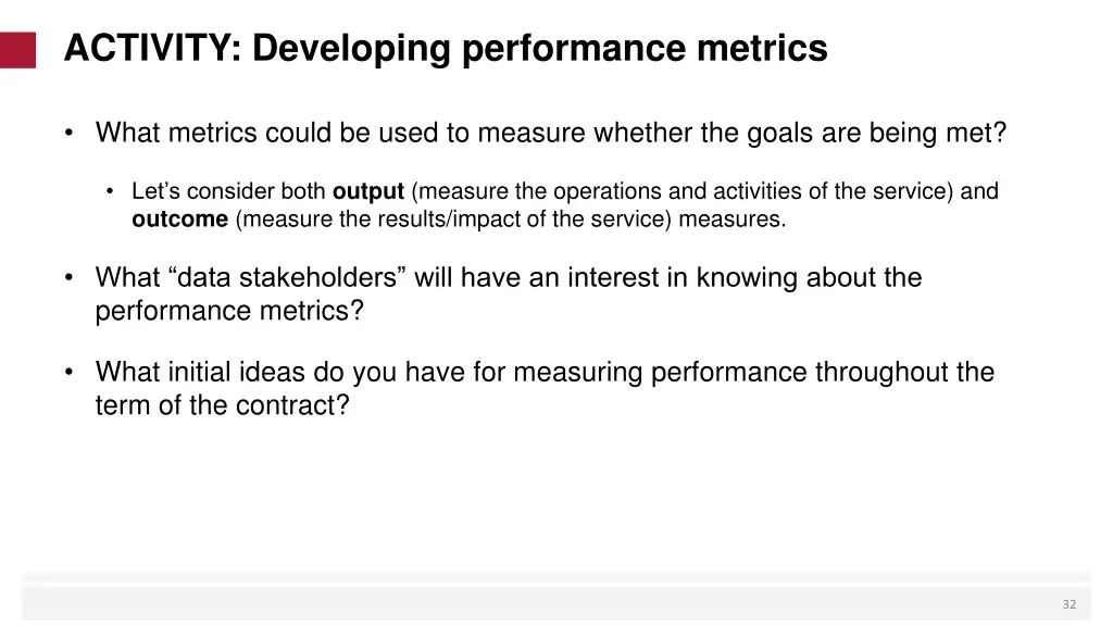 activity developing performance metrics