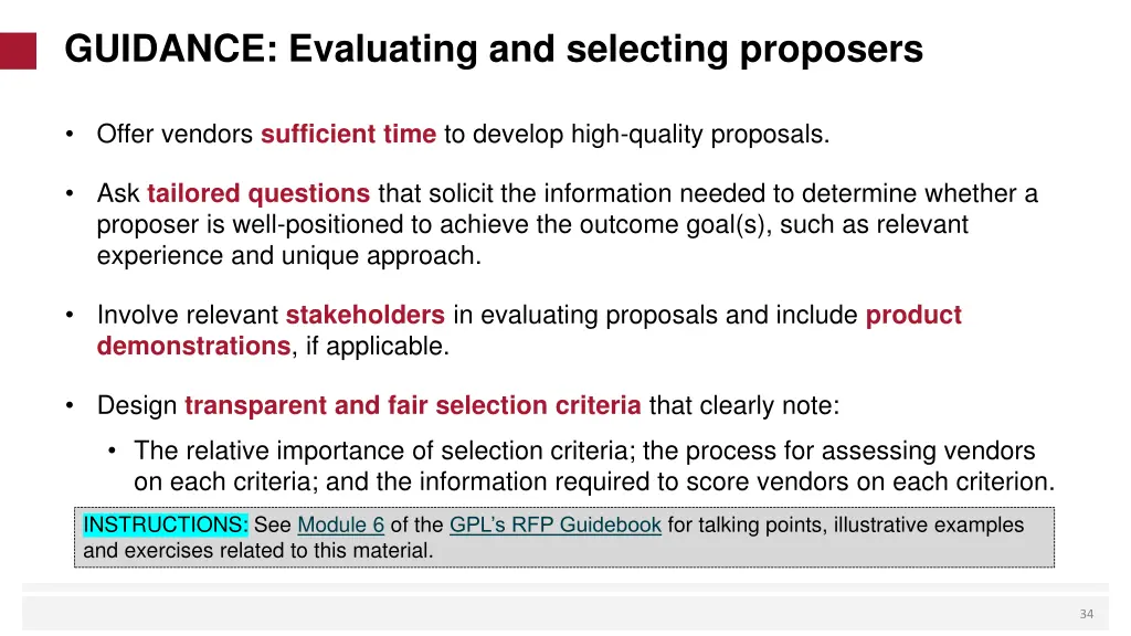 guidance evaluating and selecting proposers