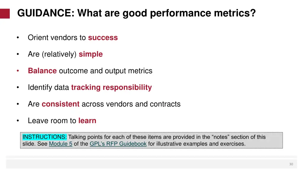 guidance what are good performance metrics