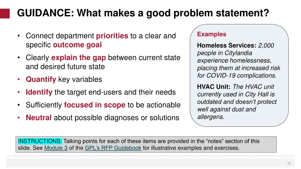 guidance what makes a good problem statement