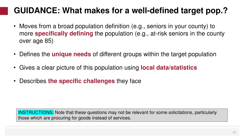 guidance what makes for a well defined target pop