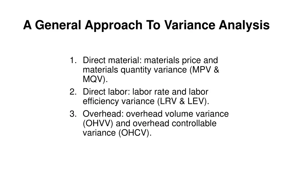 a general approach to variance analysis