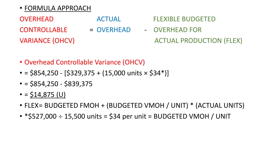 formula approach overhead controllable overhead