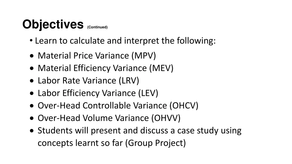 objectives continued learn to calculate