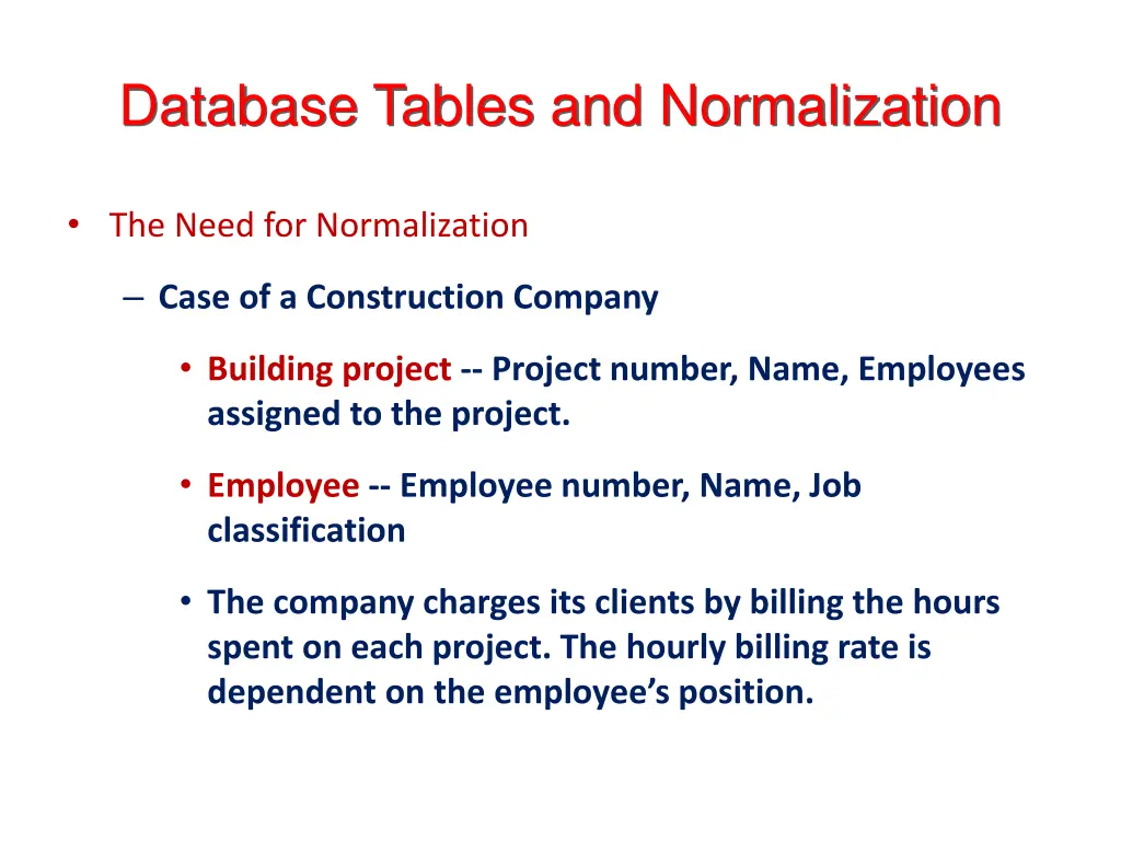 database tables and normalization