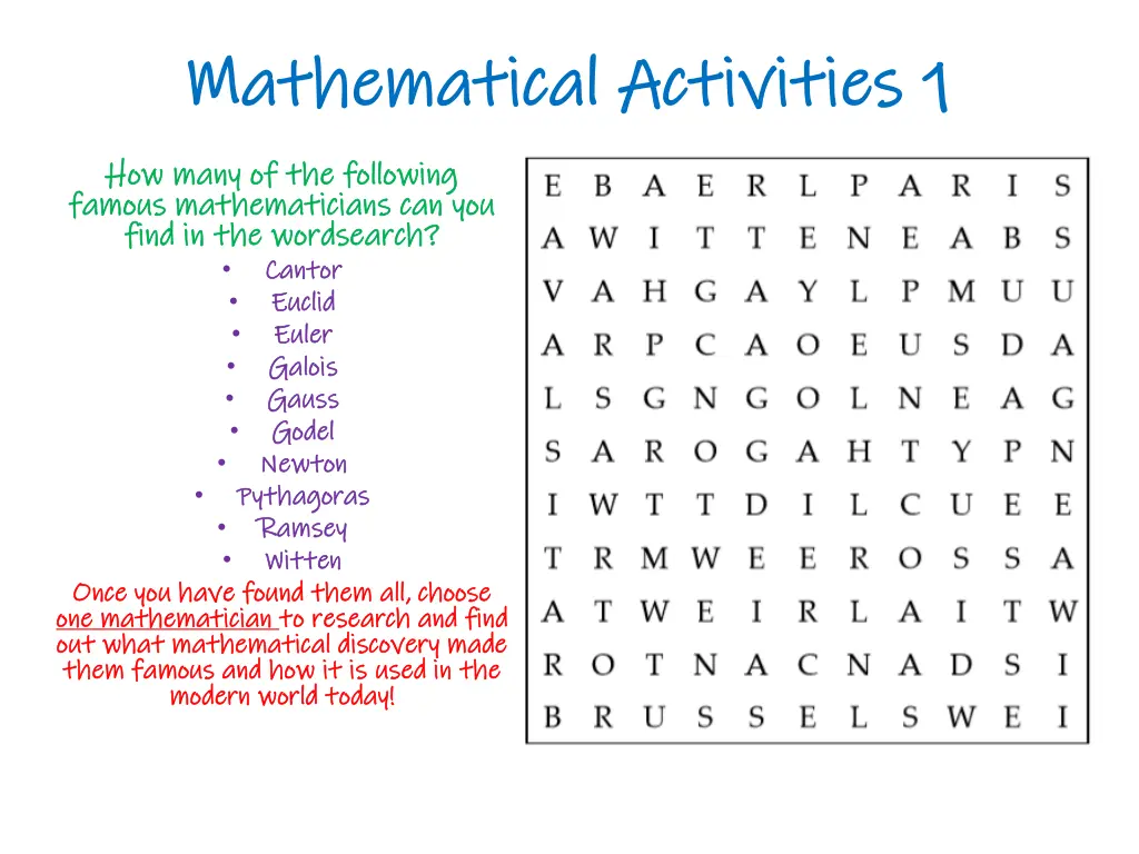 mathematical activities 1 mathematical activities