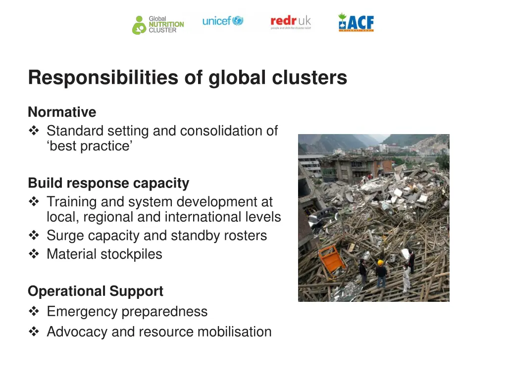 responsibilities of global clusters