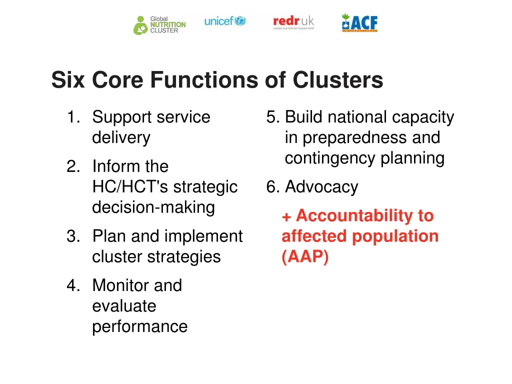 six core functions of clusters