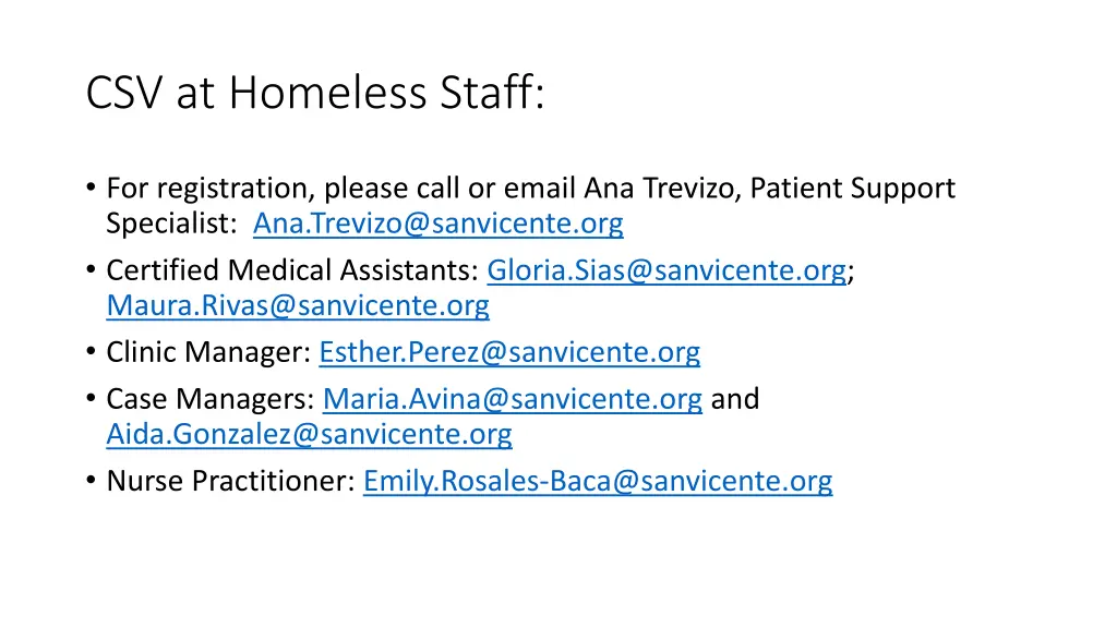 csv at homeless staff