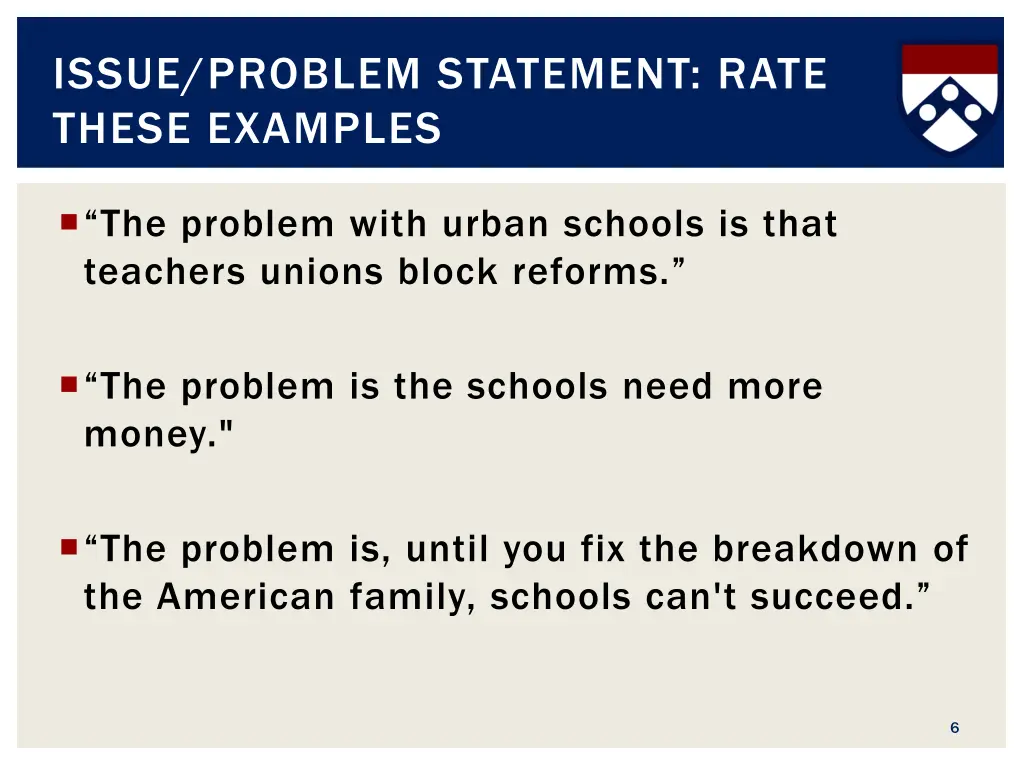 issue problem statement rate these examples