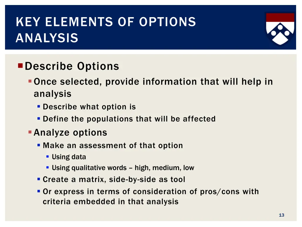 key elements of options analysis