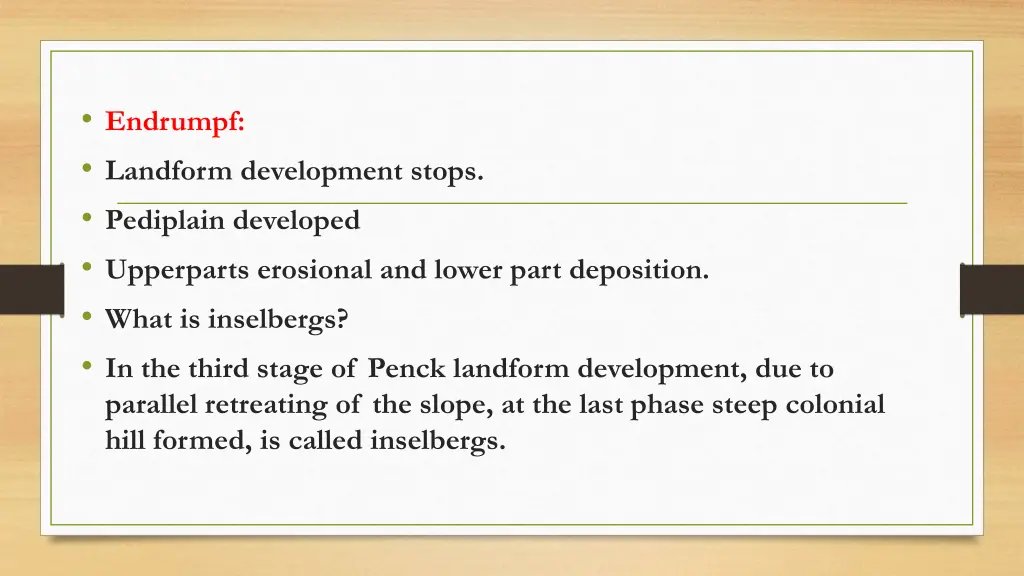 endrumpf landform development stops pediplain