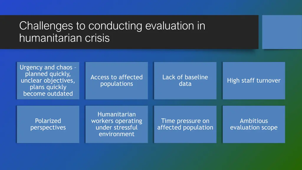 challenges to conducting evaluation