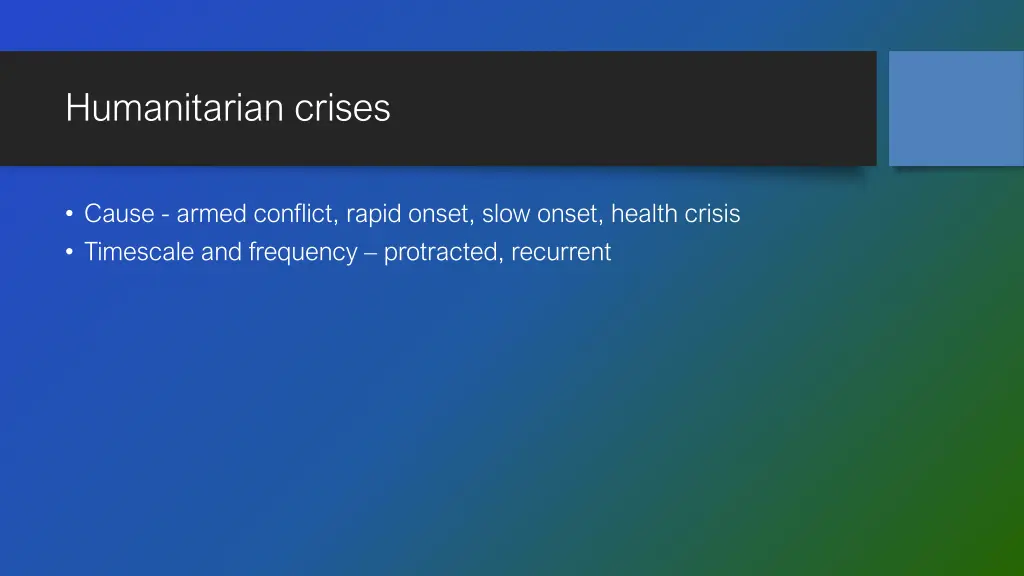 humanitarian crises