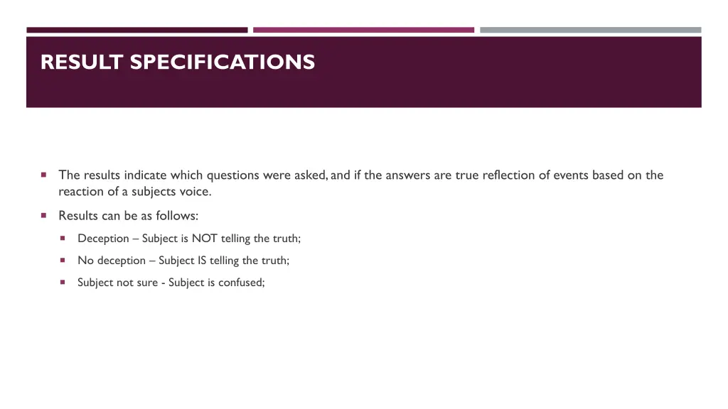 result specifications