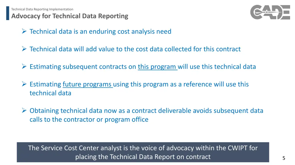 technical data reporting implementation 1