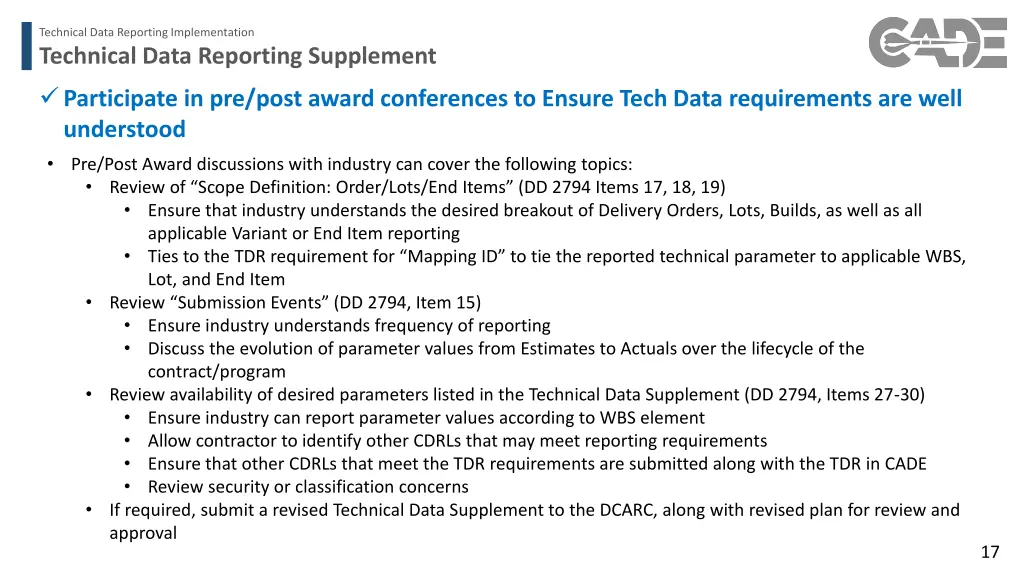 technical data reporting implementation 13