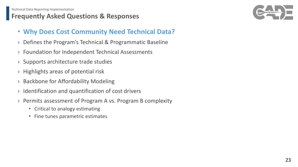 technical data reporting implementation 18