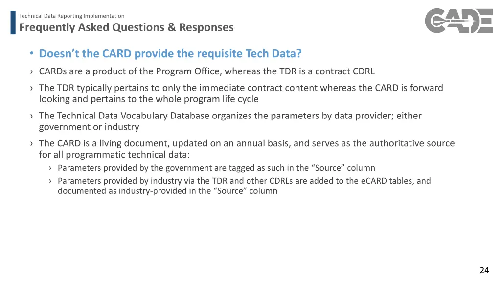 technical data reporting implementation 19