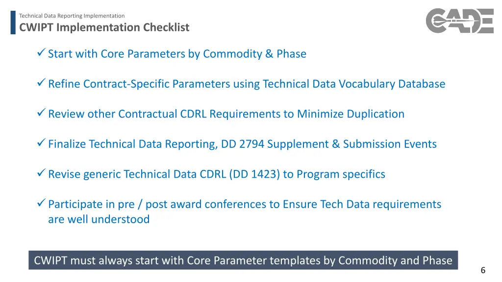 technical data reporting implementation 2