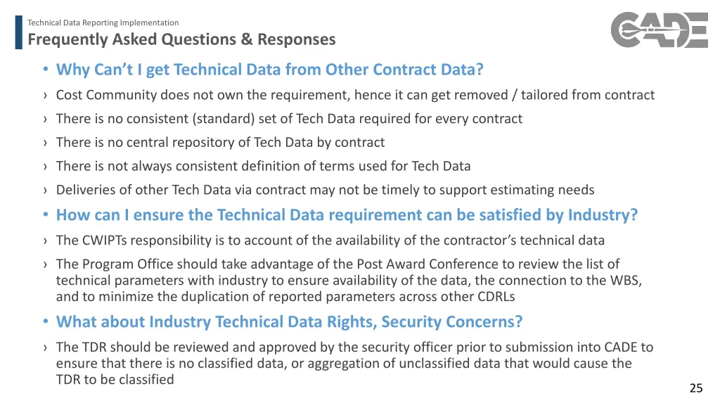 technical data reporting implementation 20