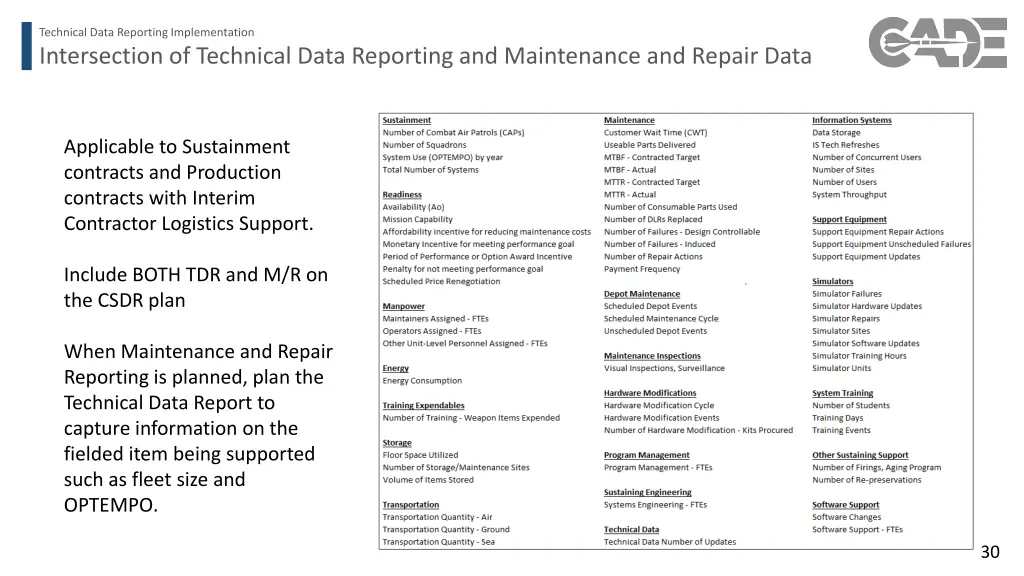 technical data reporting implementation 24