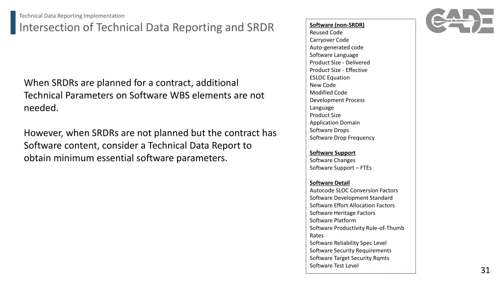 technical data reporting implementation 25