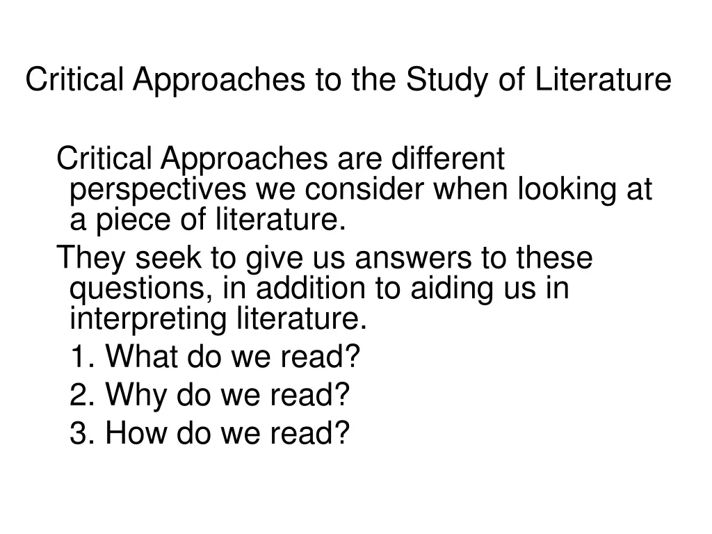 critical approaches to the study of literature