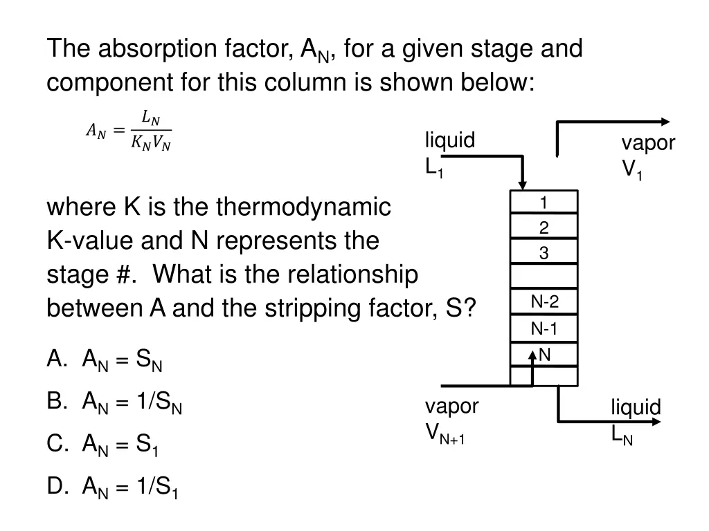 the absorption factor a n for a given stage