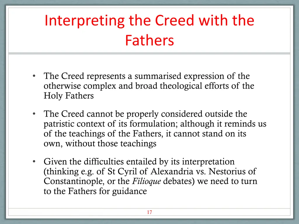 interpreting the creed with the fathers