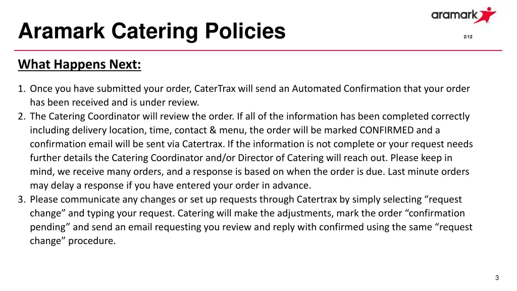 aramark catering policies 2