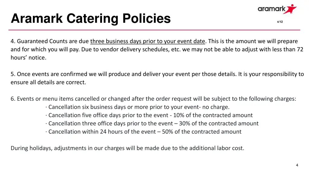 aramark catering policies 3