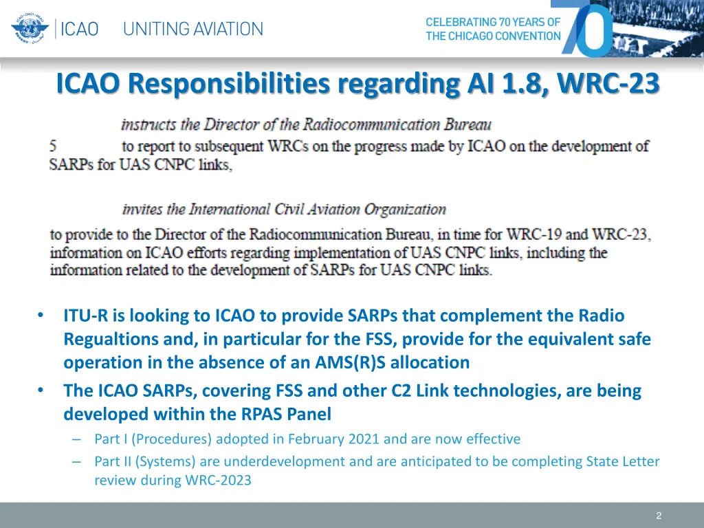 icao responsibilities regarding ai 1 8 wrc 23