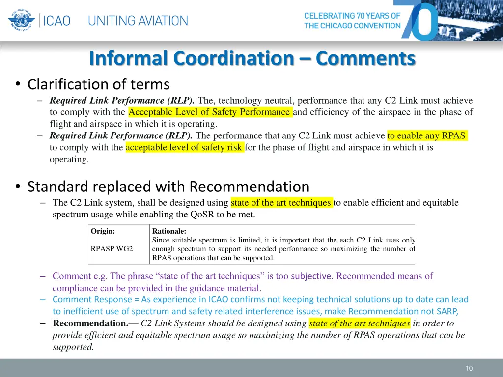 informal coordination comments clarification