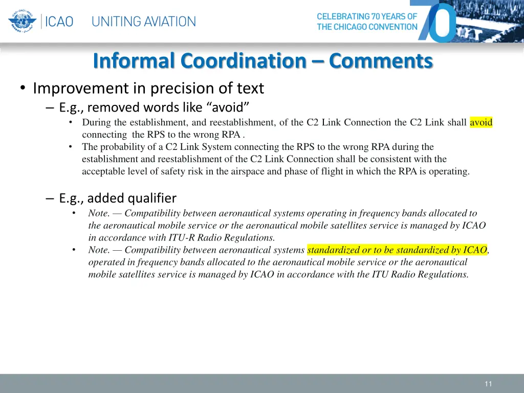 informal coordination comments improvement