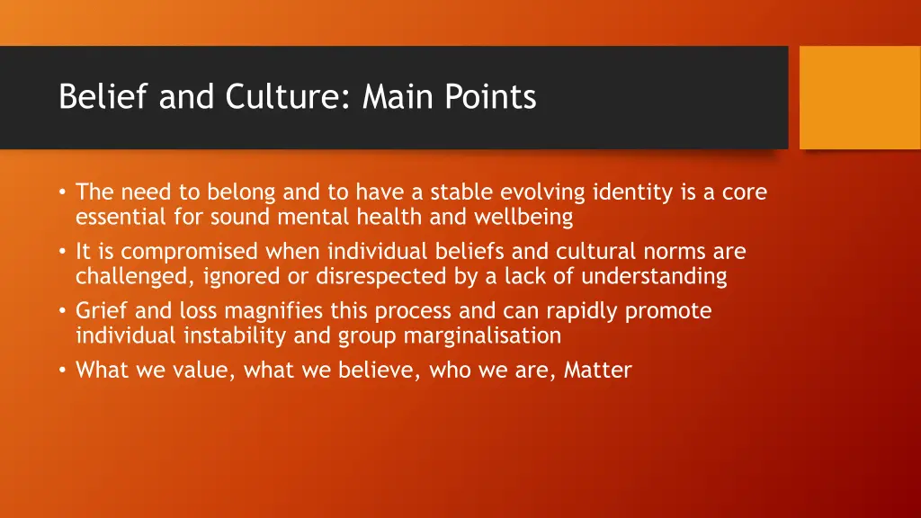 belief and culture main points