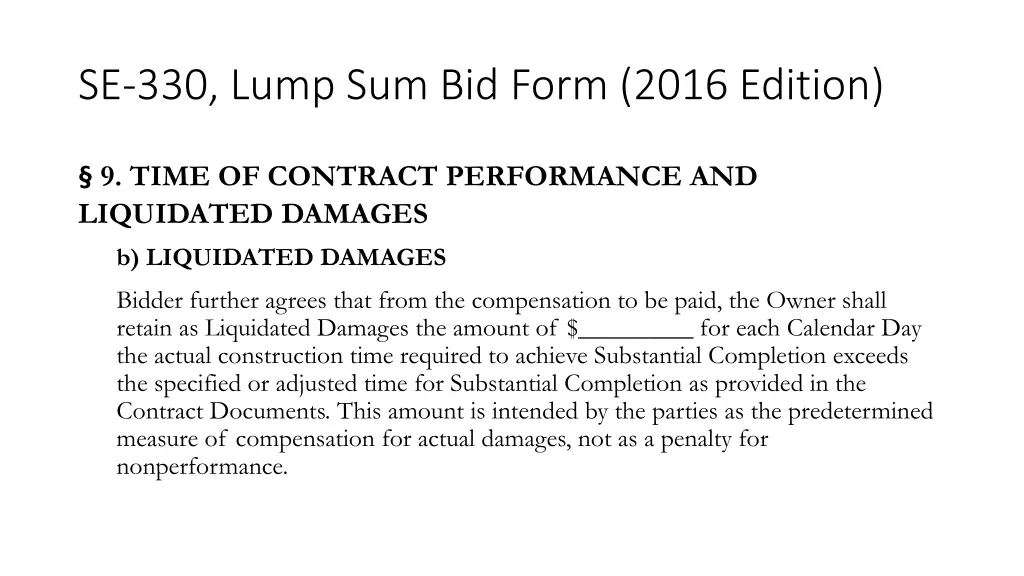 se 330 lump sum bid form 2016 edition