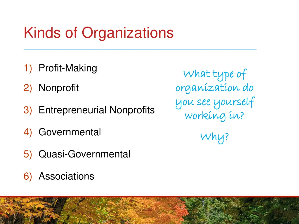 kinds of organizations