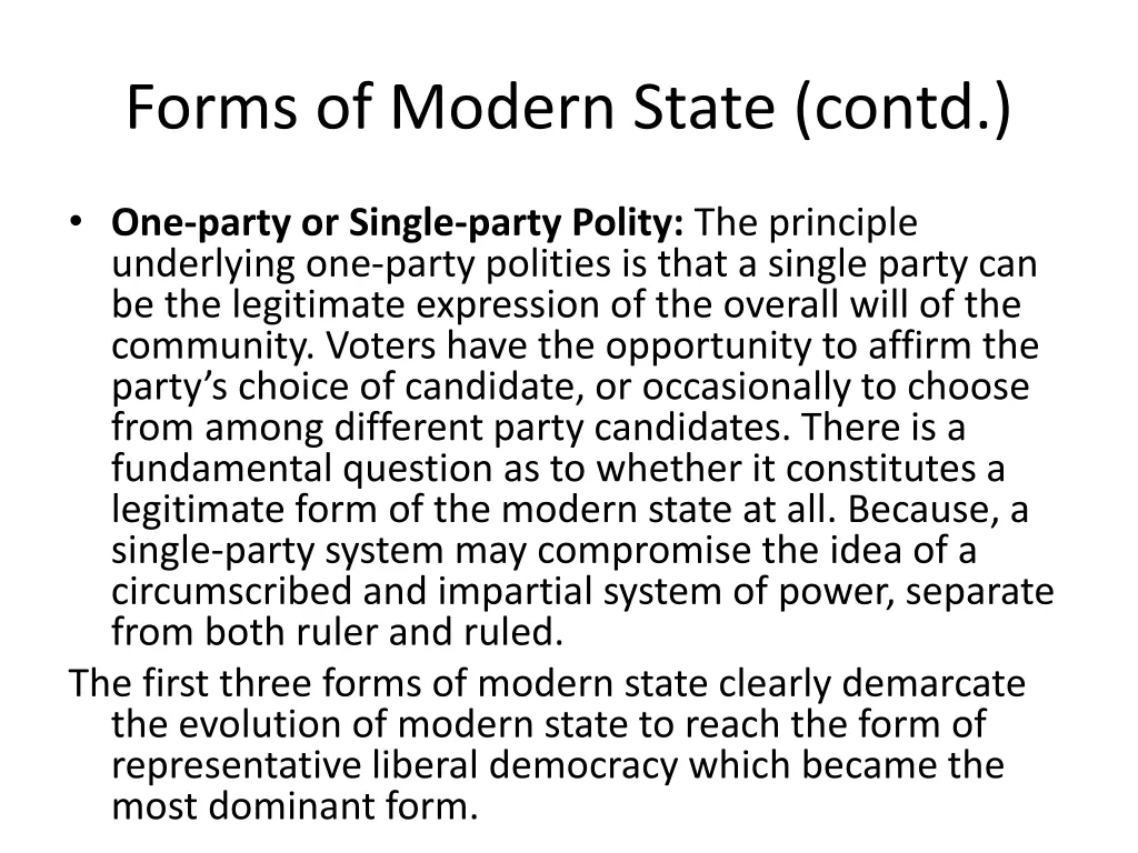 forms of modern state contd