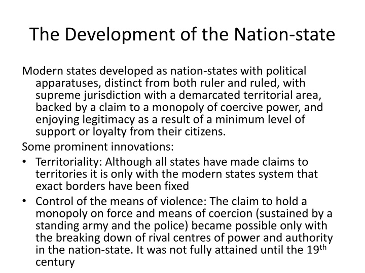 the development of the nation state