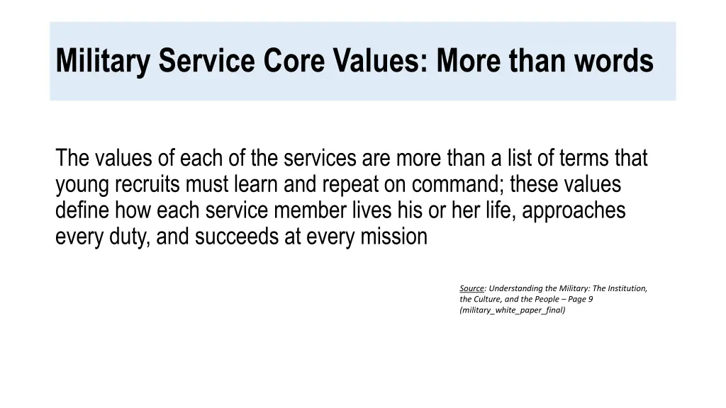 military service core values more than words