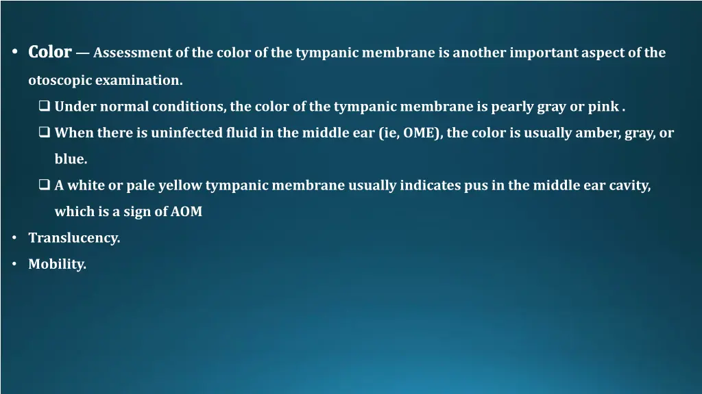 color assessment of the color of the tympanic