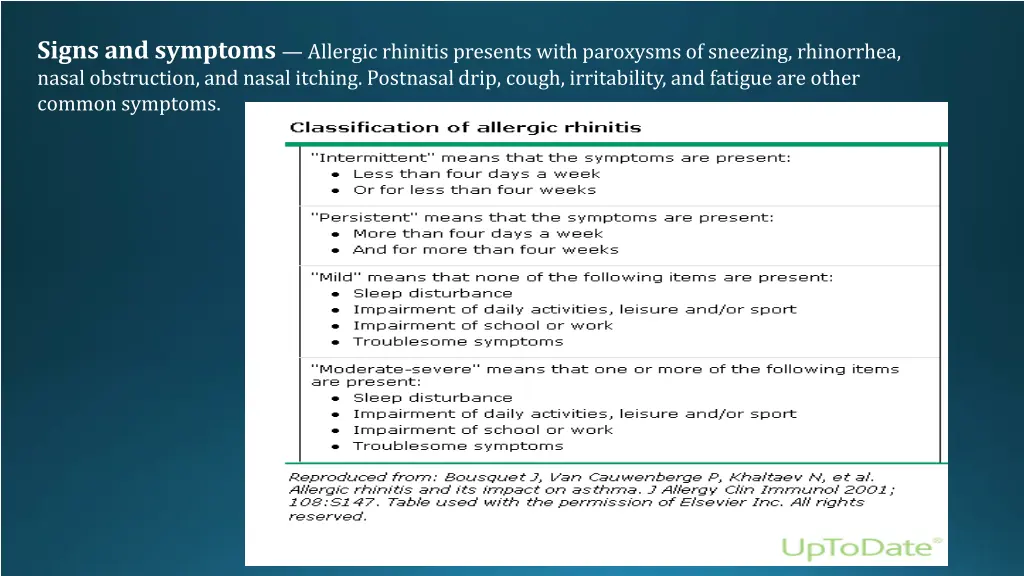 signs and symptoms allergic rhinitis presents