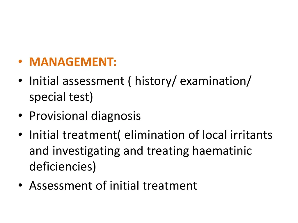 management initial assessment history examination