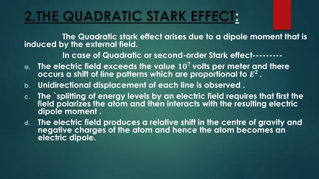 2 the quadratic stark effect