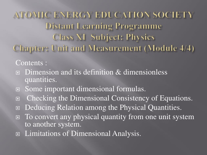 contents dimension and its definition